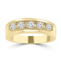 1.00 Men's Round Cut Diamond Wedding Band in 14 kt Yellow Gold